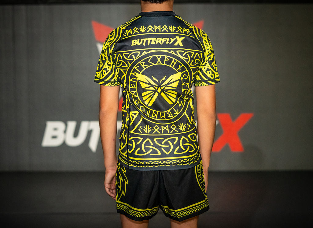 Back of Yellow Ranked Fenrir Jiu-Jitsu Rashguard